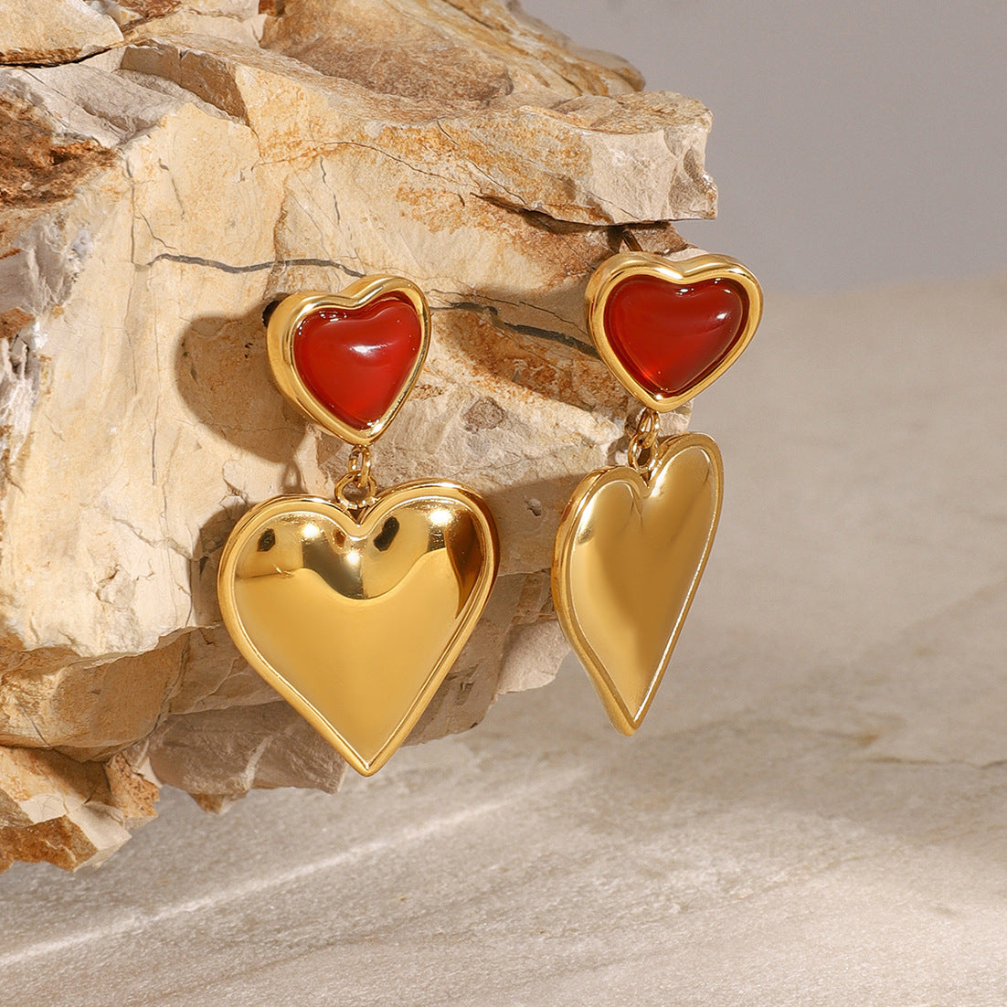 Color Red Heart Stud Earrings