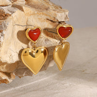 Color Red Heart Stud Earrings