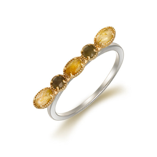 Exquisite Citrine Bar Shape Five Birthstones Ring