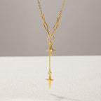 Four Pointed Shiny Star Tennis Chain Layer Necklace