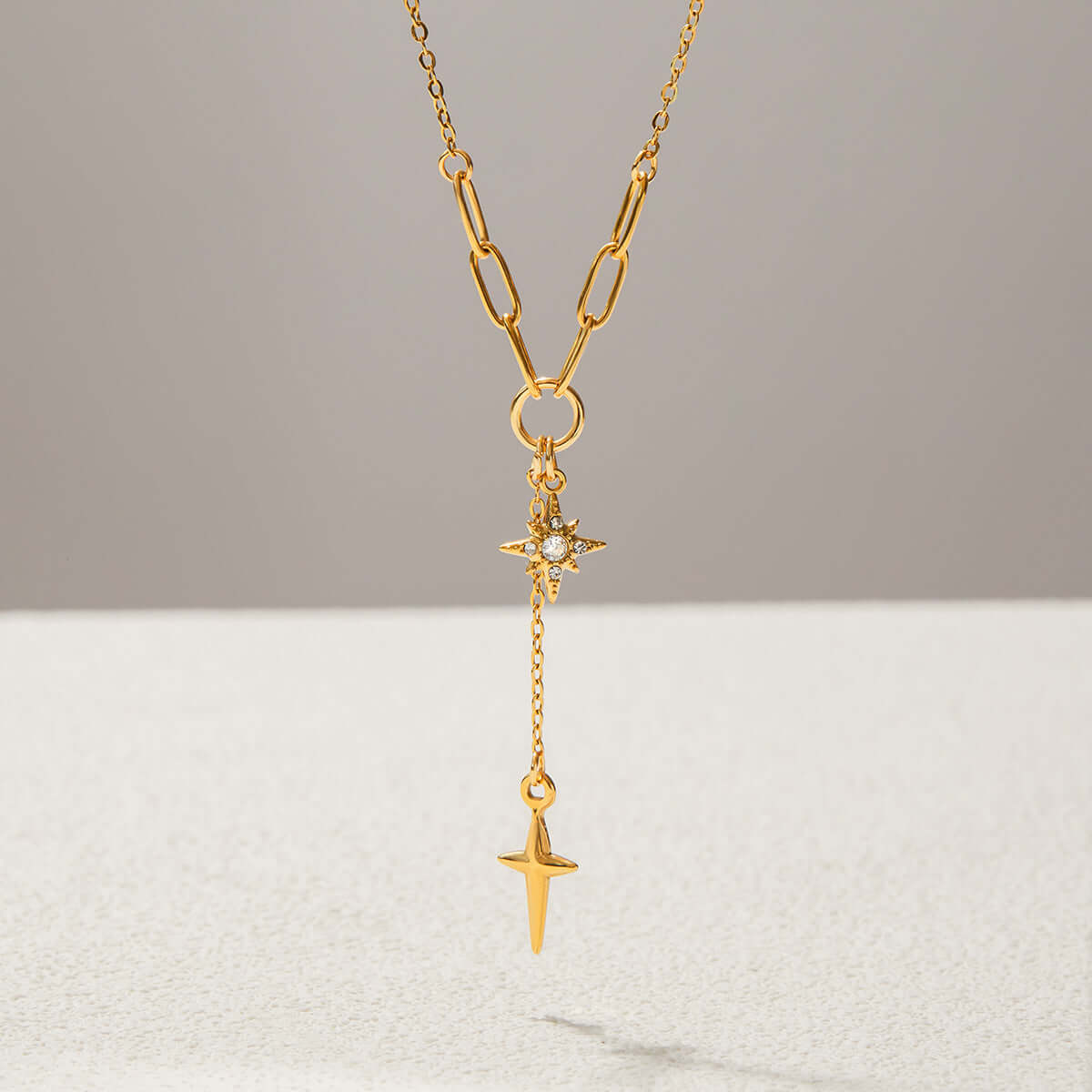 Four Pointed Shiny Star Tennis Chain Layer Necklace