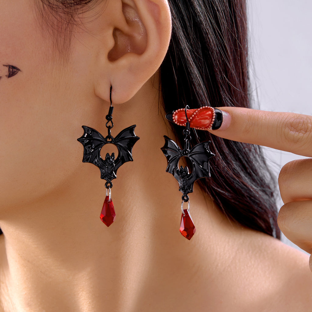 Midnight Bat Black Crystal Drop Earrings