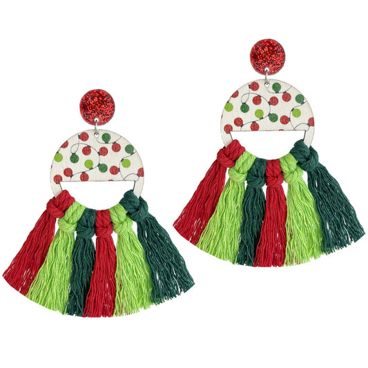 Colorful Santa Claus Woven Tassel Drop Earrings