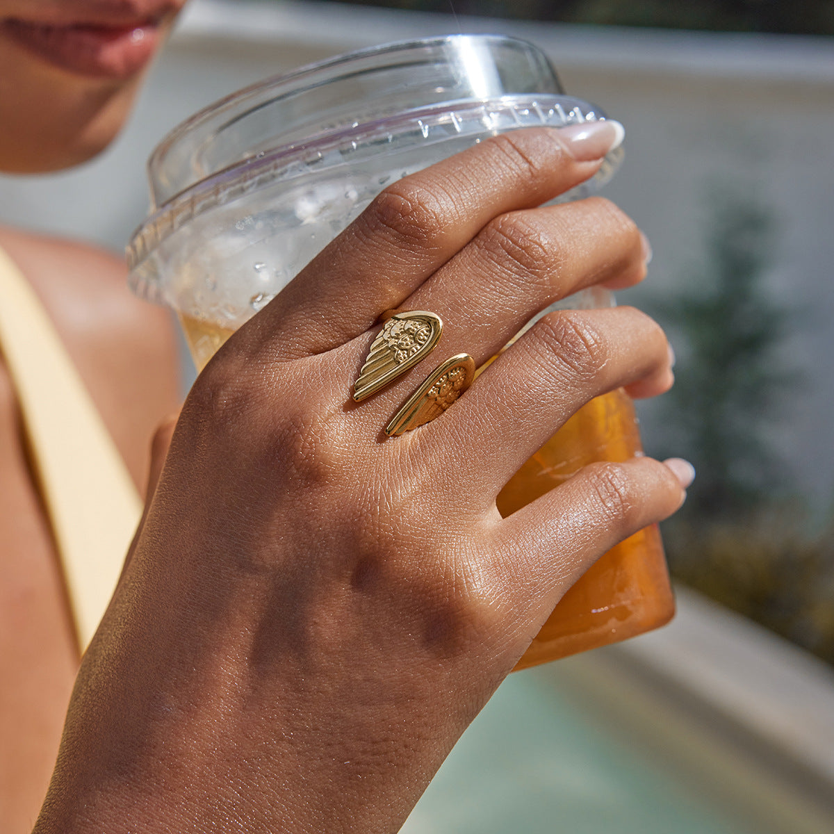 2 Tones Angel Wing Open Ring