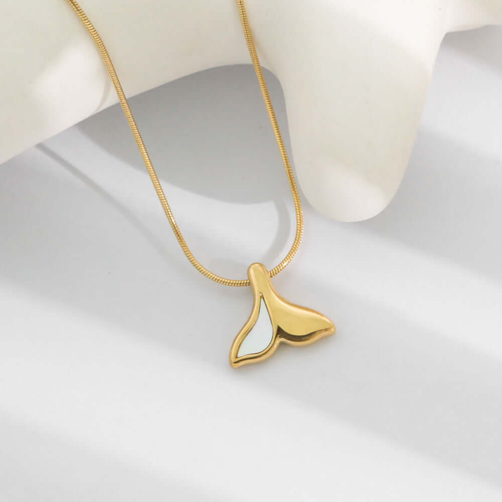 EDGY Whale Tail Necklace, Gold Tone Snake Chain, Two Tone Chain