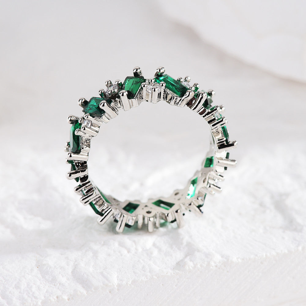 Irregular Geometric Green CZ Eternity Ring