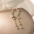 Tulip Pearl Flower Mismatch Chandelier Earrings 