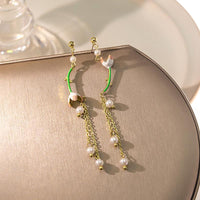 Tulip Pearl Flower Mismatch Chandelier Earrings 