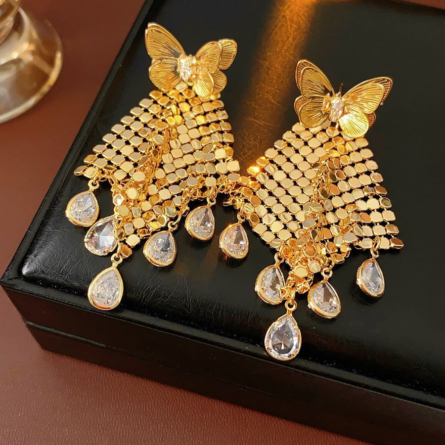 Versatile Butterfly Sequin Tassel Earrings