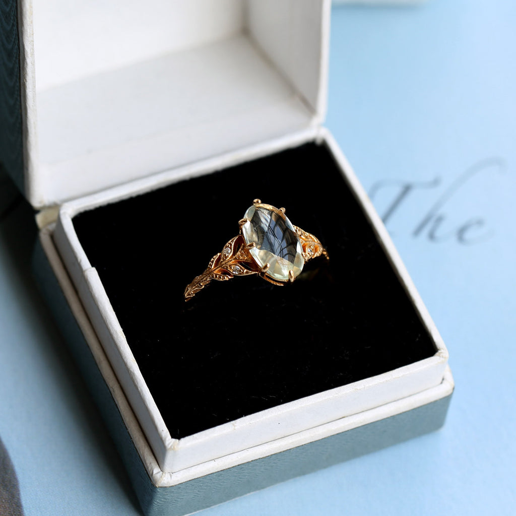 Vintage Green Amethyst Leaf Branch Ring