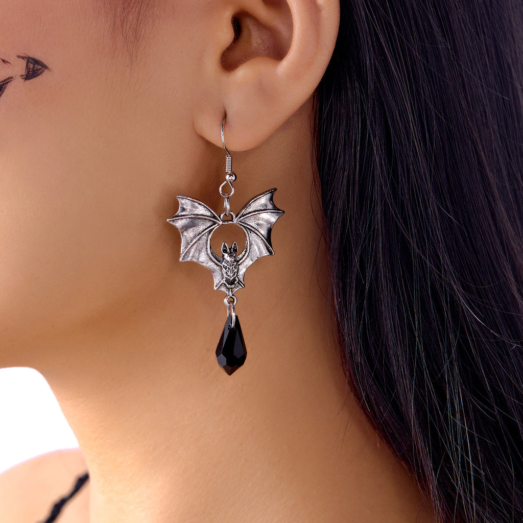 Midnight Bat Black Crystal Drop Earrings