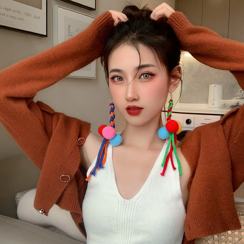 Rainbow Ethical Knit Ornament Tassel Long Drop Earrings