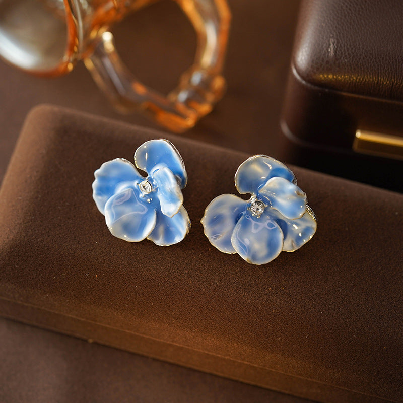 Blue Whisper Watercolor Flower Stud Earrings