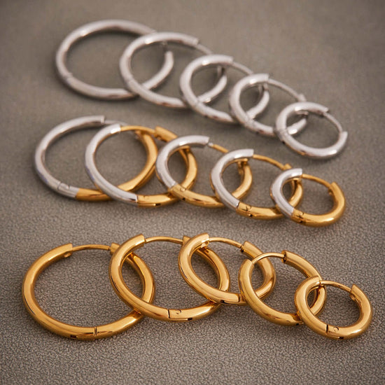 Duo Tones Basic Plain Thin Hoop Earrings