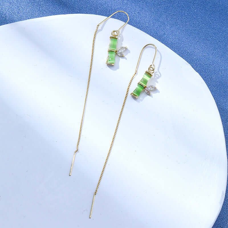 Green Bamboo Long Threader Earrings | S1941