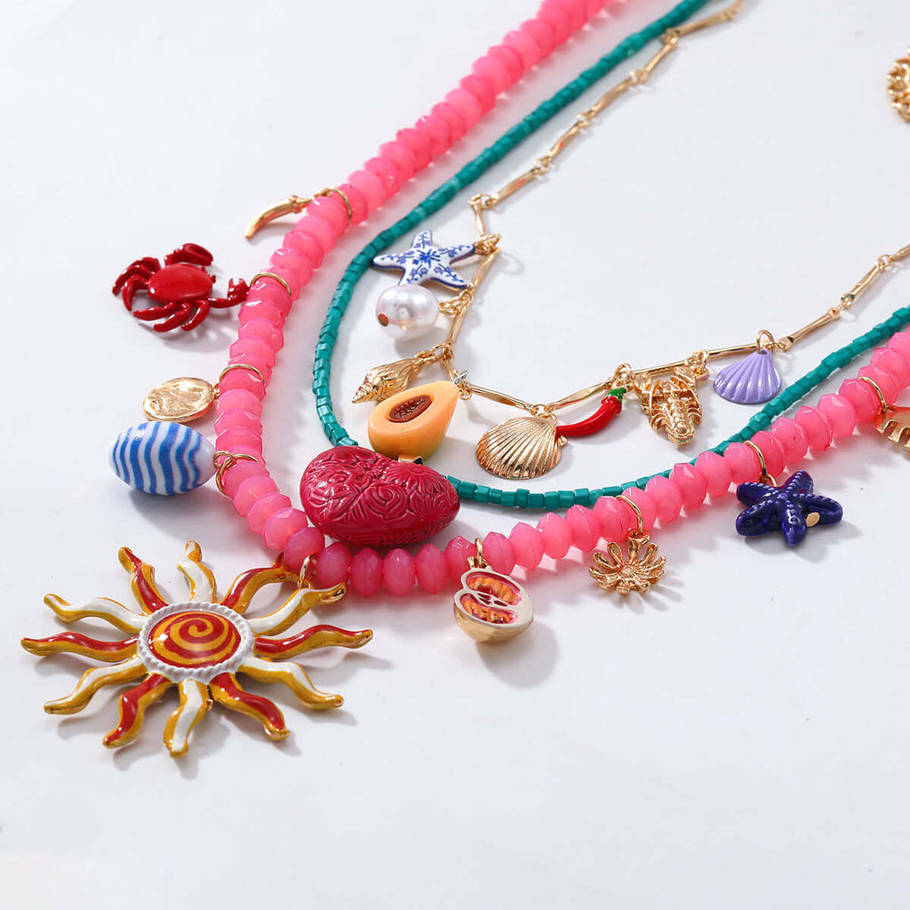 Smiley Sun Seed Bead Layering Summer Necklace