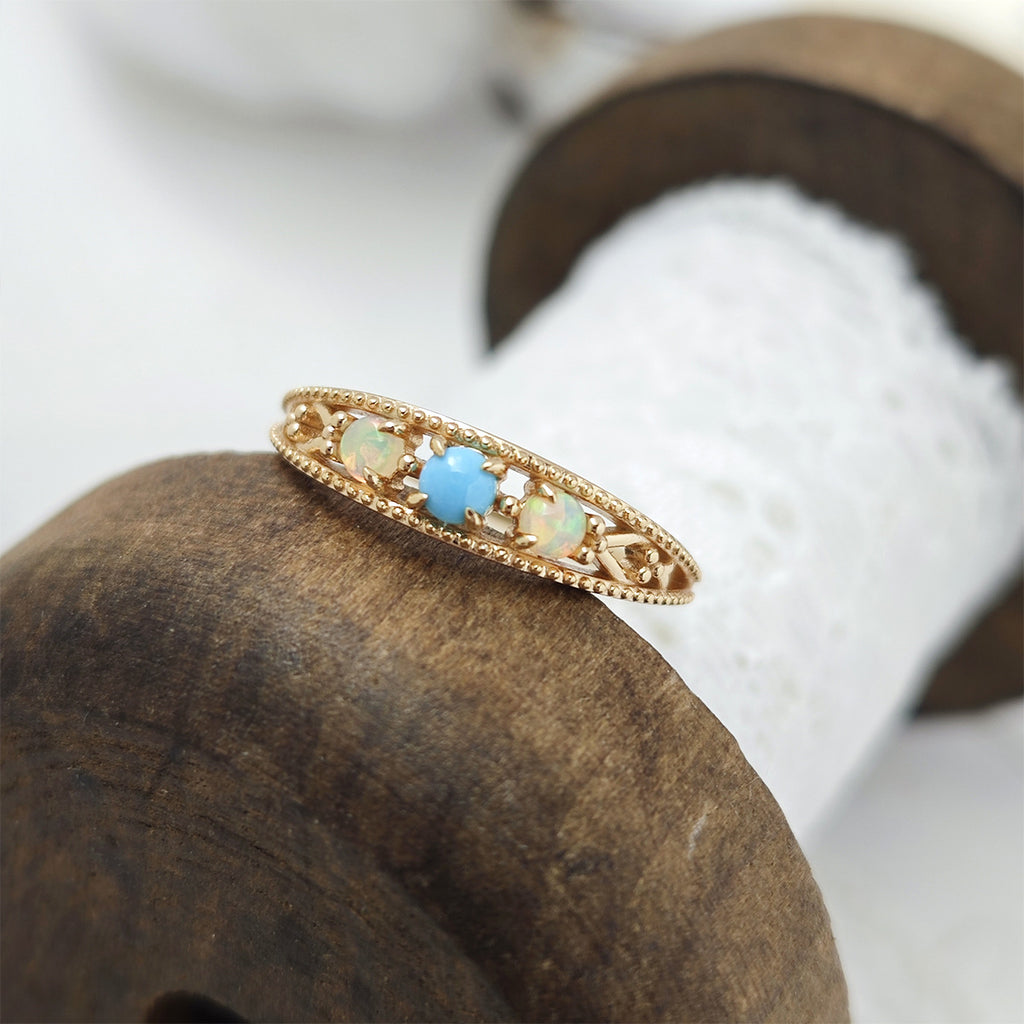 Ethnic Opal Turquoise Filigree Band Ring