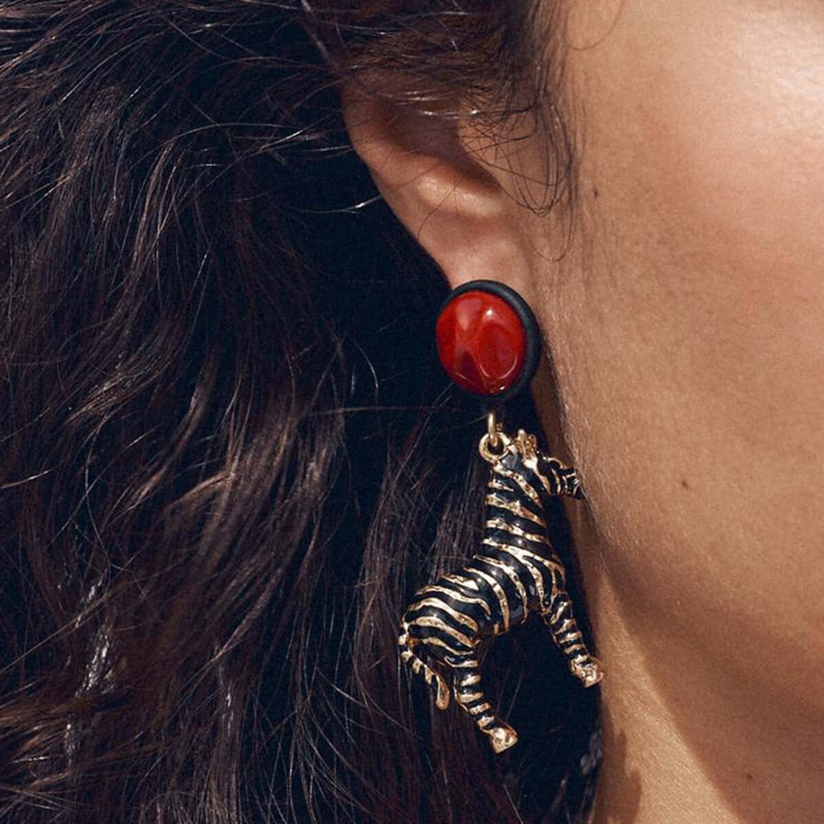 Black White Zebra Stripes Drop Earrings