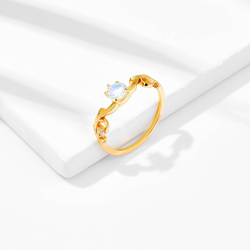 Romantic CZ Moonstone Gemini Birthstone Curve Ring