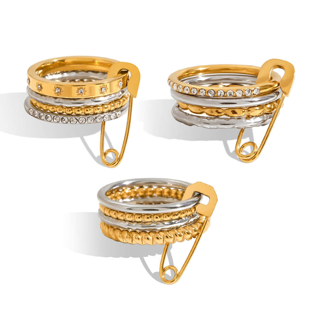 Safety Pin Multiple Layer Stacking Ring