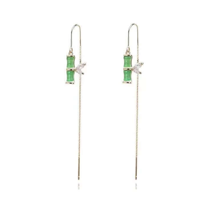 Green Bamboo Long Threader Earrings | S1941