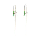 Green Bamboo Long Threader Earrings | S1941