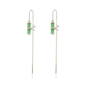 Green Bamboo Long Threader Earrings | S1941