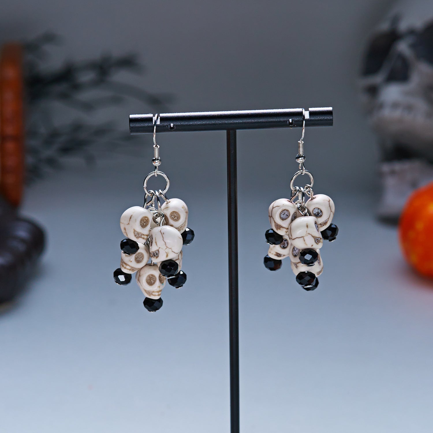 Pumpkin Spell Skull Beaded Drop Earrings