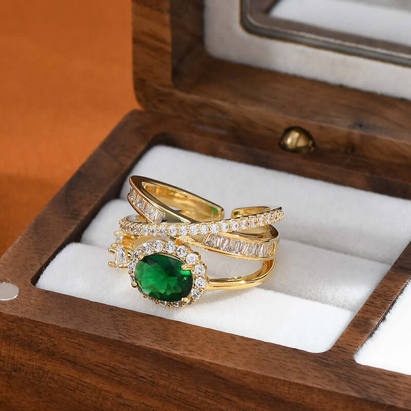 Emerald Green CZ Layer Cross Stacking Ring Set | K4205