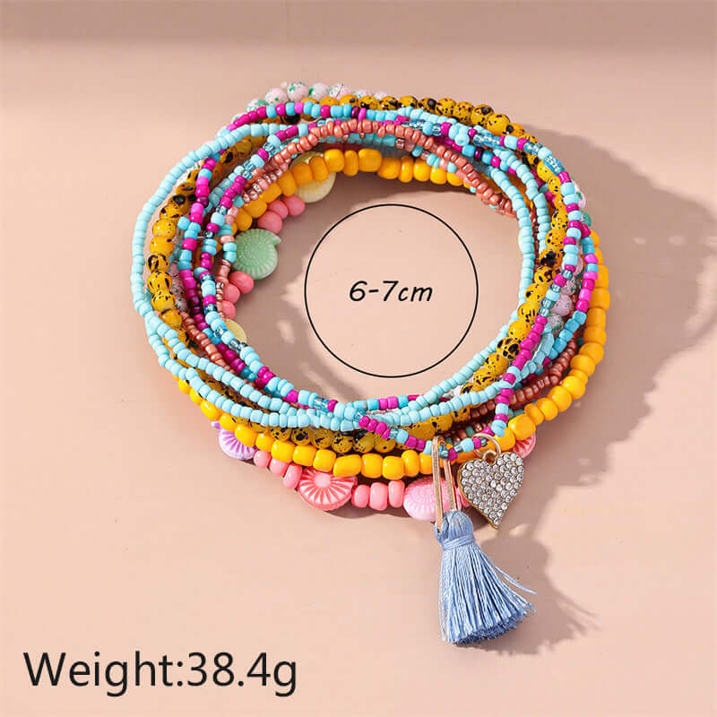 Bohemian Layered Glass Bead Tassel Anklet Chain