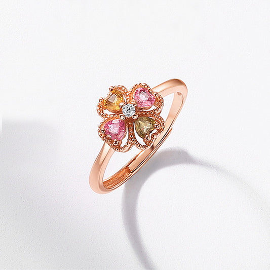 Rose Gold Flower Tourmaline Ring
