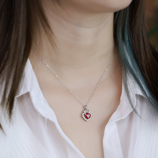 Romantic Lab-Craft Red Ruby Heart Necklace