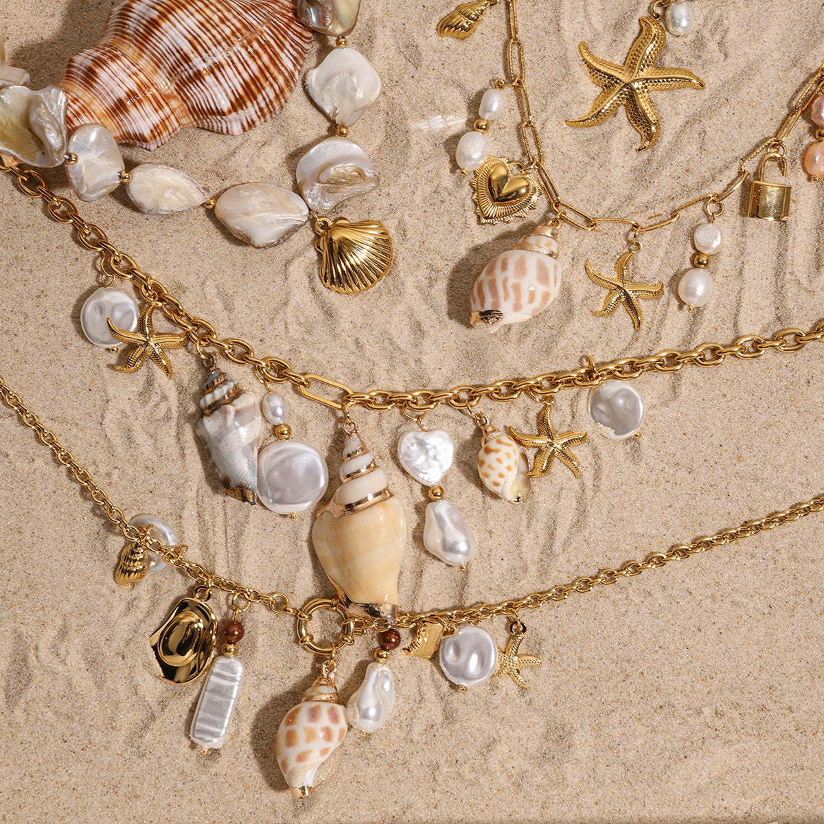 Conch Shell Starfish Charm Boho Necklace