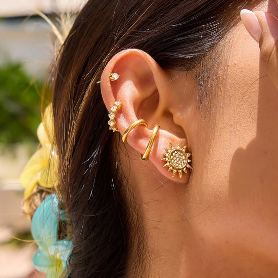 Sun Moon Stud with Plain Ear Cuff