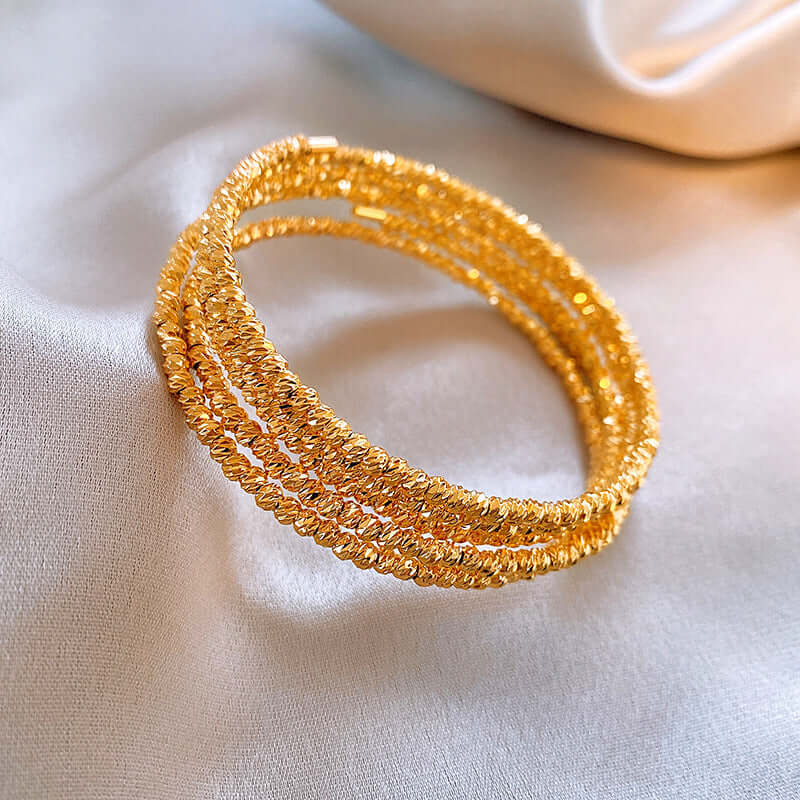 Bling Layer Gold Beads Strengthable Bangle Cuff Bracelet | R8270