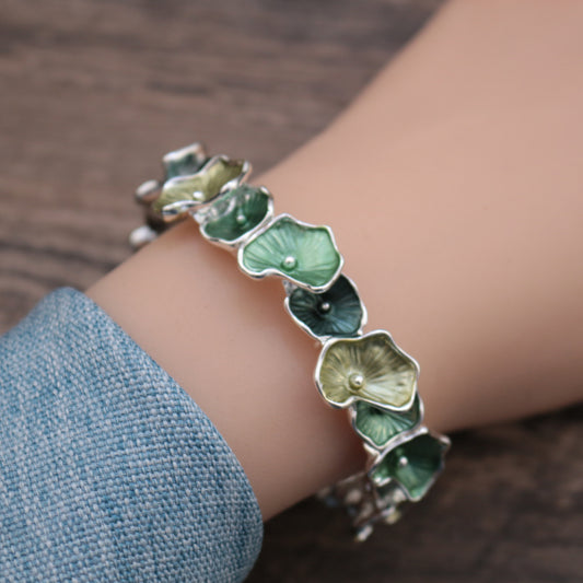 Hand Painted Lotus Elastic Bracelet