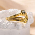 18K Gold Bezel Chevron Ring Stackable