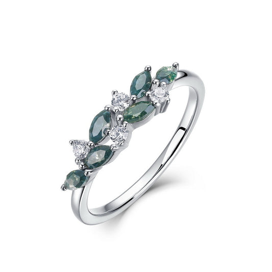 Leaf Vine Moss Agate Index Ring