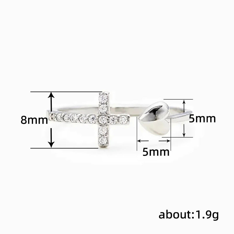 Cross Heart Open Pinky Ring