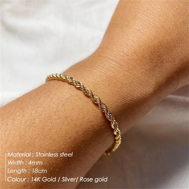 Surgical Steel Rope Cuban Chain Link Bracelet Set