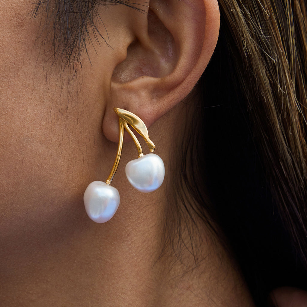 Golden Cherry Pearl Earrings