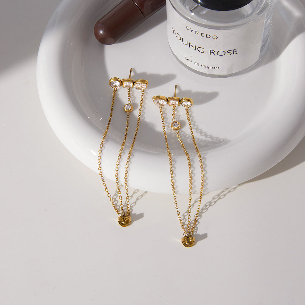 Geometry Zircon Tassel Earrings