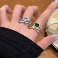 Emerald Green CZ Layer Cross Stacking Ring Set | K4205