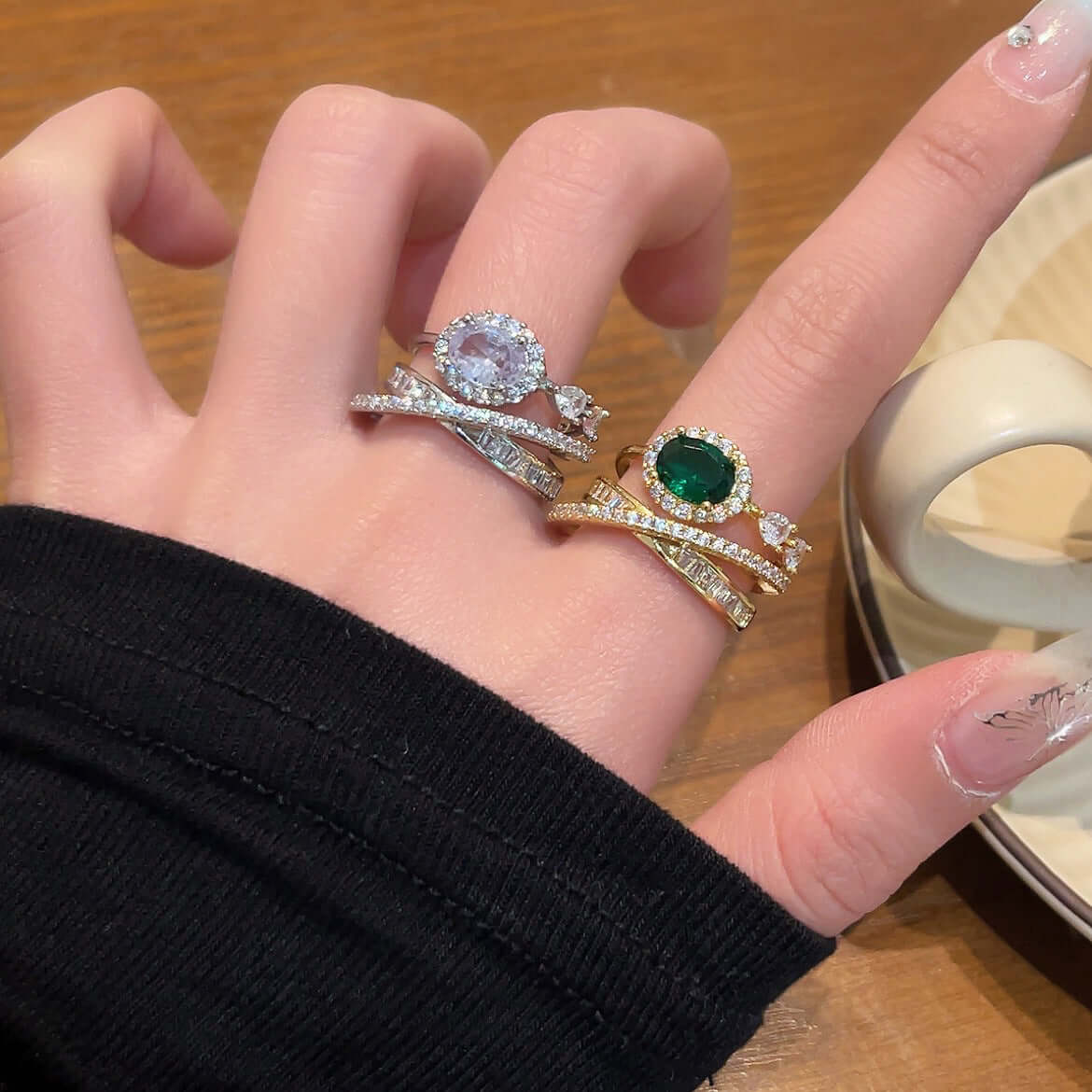 Emerald Green CZ Layer Cross Stacking Ring Set | K4205