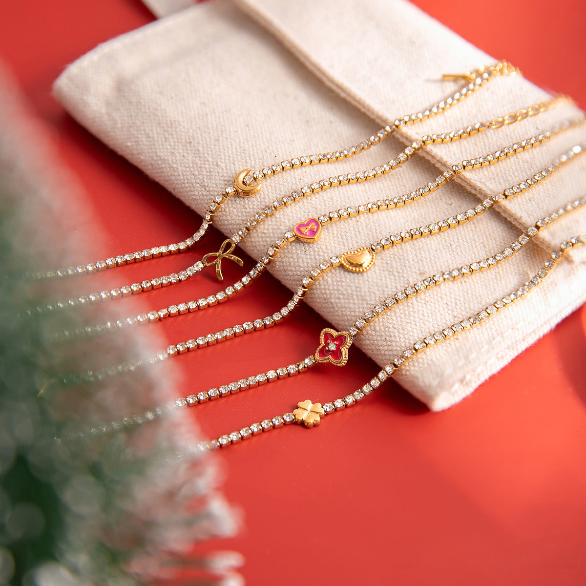 Gold Thin Tennis Bracelet with Bow