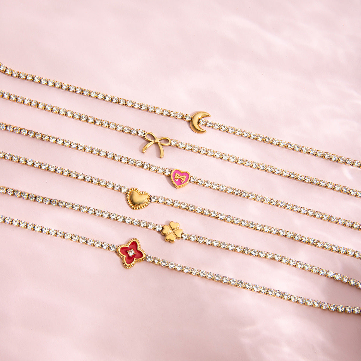 Gold Thin Tennis Bracelet with Bow