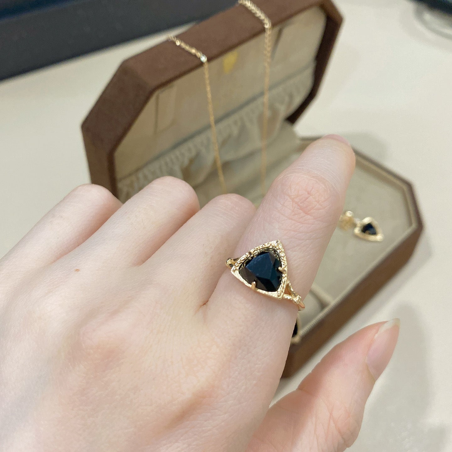 Trillion Black Onyx Flow Ring and Necklace