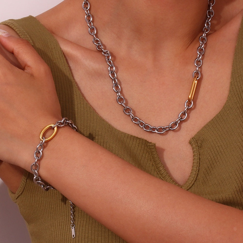 Edgy Chunky Two Tone Paperclip Chain Bracelet