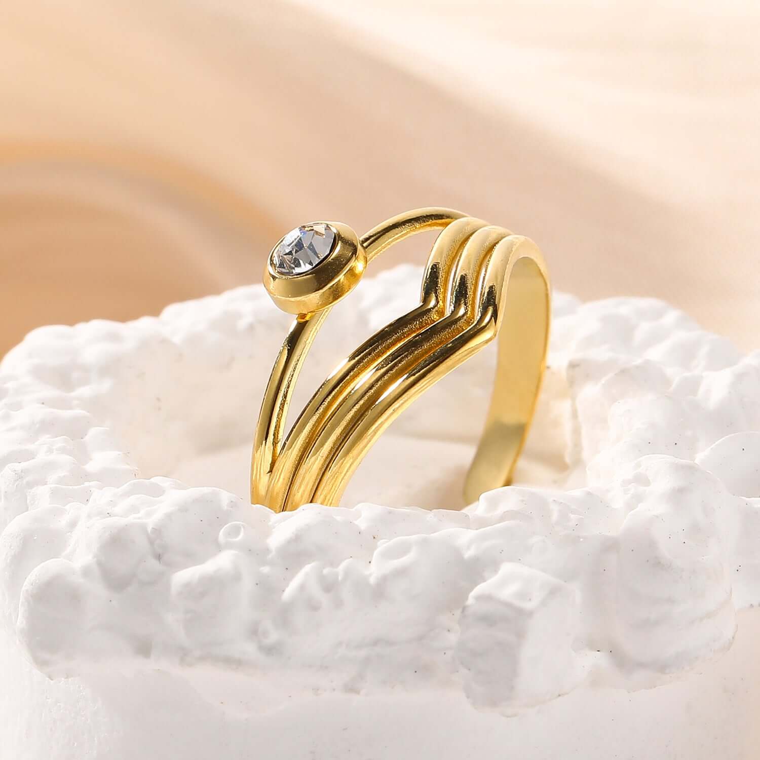 18K Gold Bezel Chevron Ring Stackable