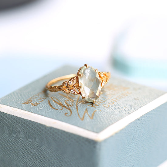 Vintage Green Amethyst Leaf Branch Ring